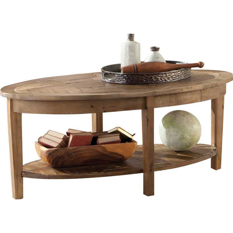 Mahkel - Oval Coffee Table Reclaimed Wood Rustic Industrial Living Room