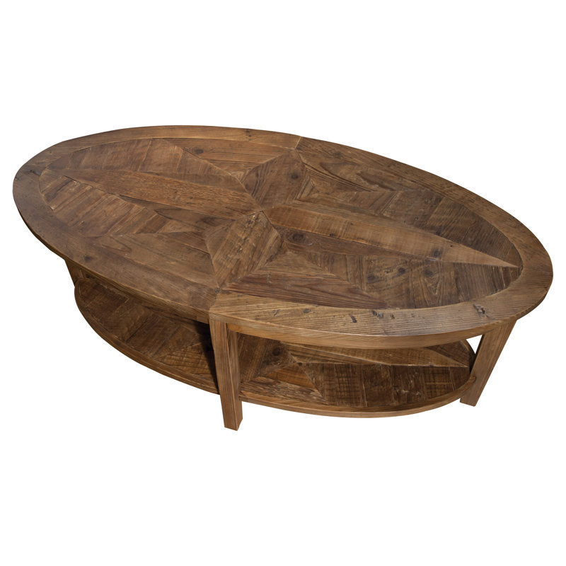 Mahkel - Oval Coffee Table Reclaimed Wood Rustic Industrial Living Room