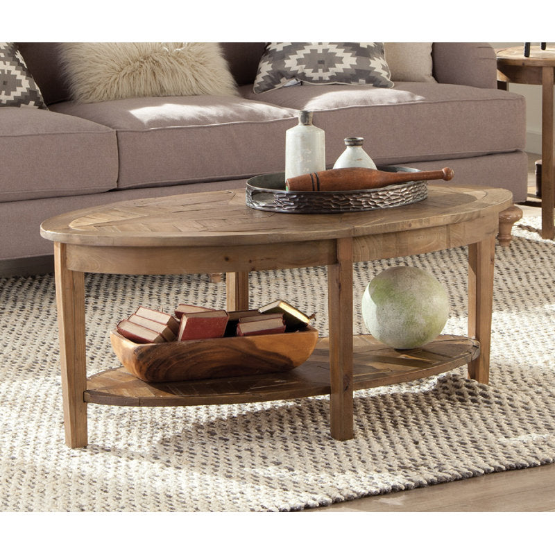 Mahkel - Oval Coffee Table Reclaimed Wood Rustic Industrial Living Room