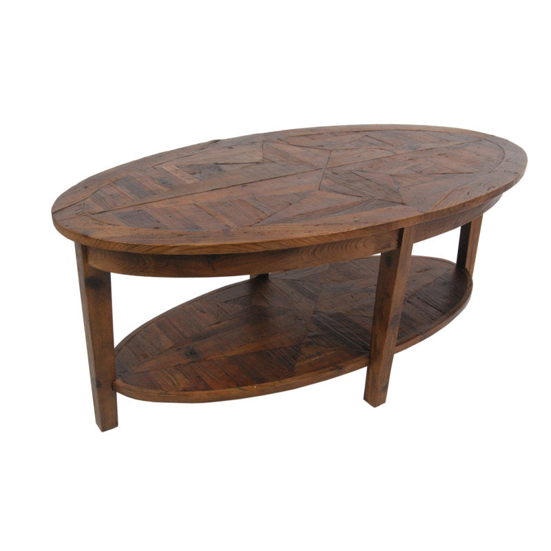 Mahkel - Oval Coffee Table Reclaimed Wood Rustic Industrial Living Room