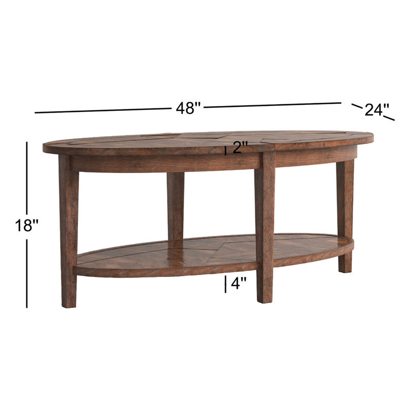 Mahkel - Oval Coffee Table Reclaimed Wood Rustic Industrial Living Room