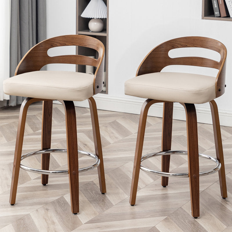 Mahtab - Mid-Century Faux Leather Swivel Bar Stools for Kitchen Island