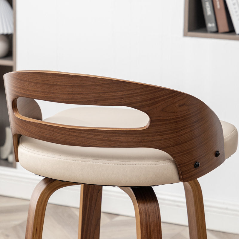 Mahtab - Mid-Century Faux Leather Swivel Bar Stools for Kitchen Island