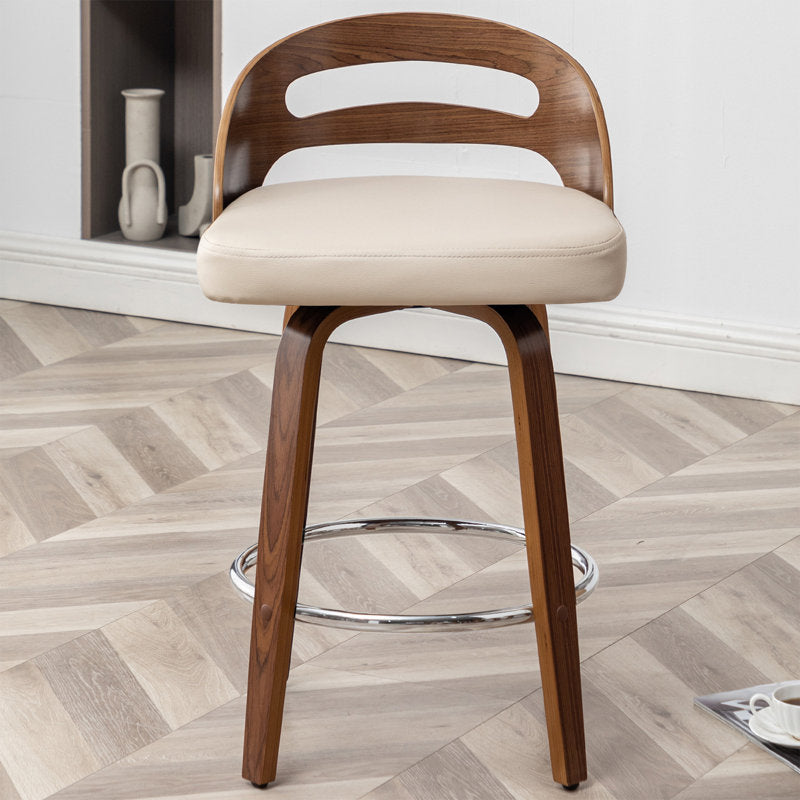 Mahtab - Mid-Century Faux Leather Swivel Bar Stools for Kitchen Island
