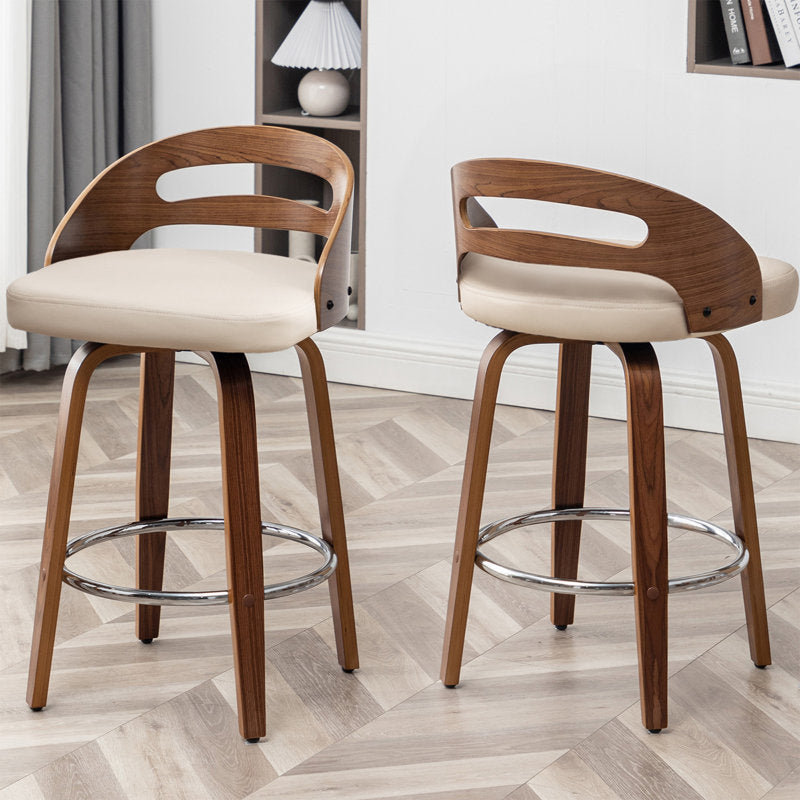 Mahtab - Mid-Century Faux Leather Swivel Bar Stools for Kitchen Island
