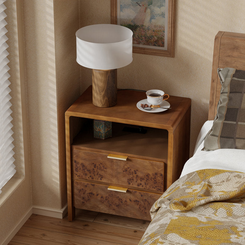 Manish - 2-Drawer Farmhouse Nightstand with USB Charging Station