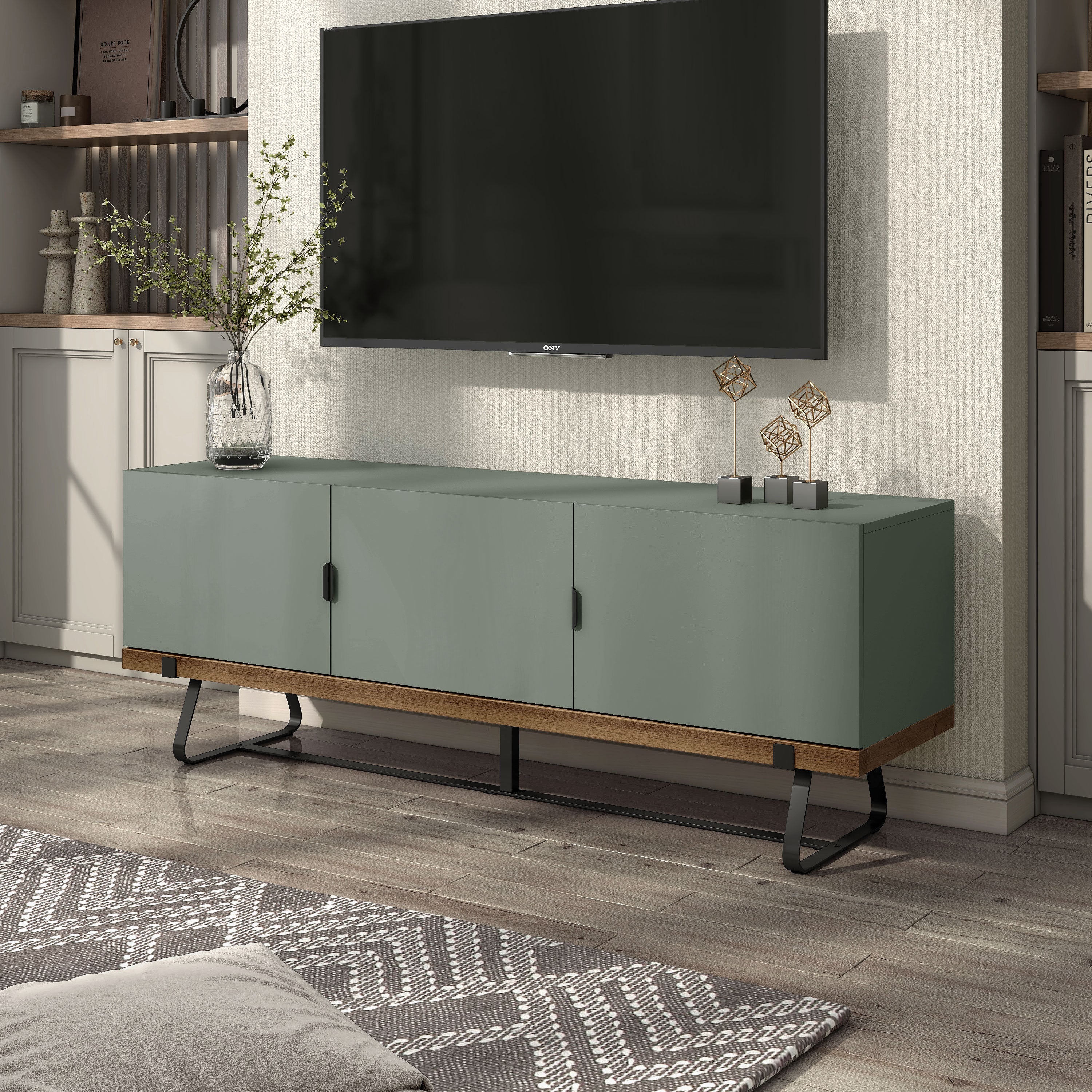 Maronay 60" TV Stand - Industrial Oak & Green Media Console