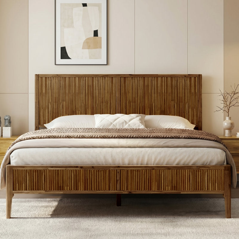 Megsu Bosk - Mid-Century Acacia Wood King Platform Bed Frame