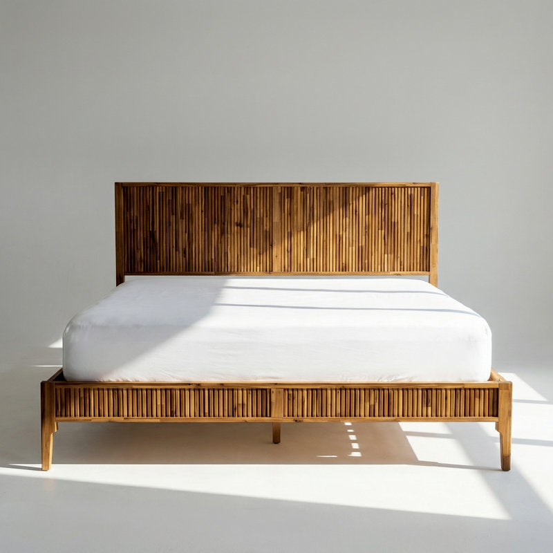 Megsu Bosk - Mid-Century Acacia Wood King Platform Bed Frame