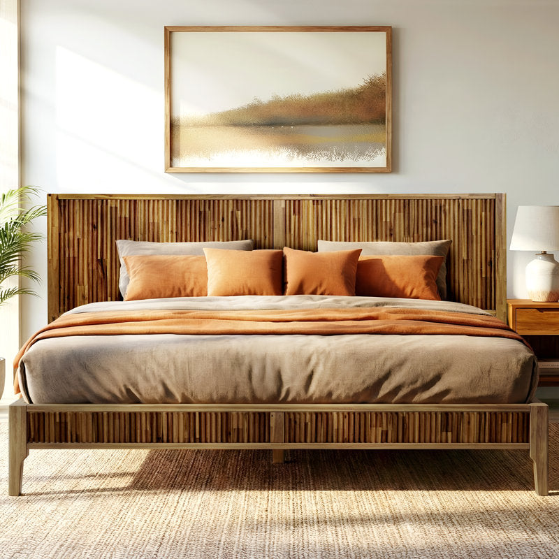 Megsu Bosk - Mid-Century Acacia Wood King Platform Bed Frame
