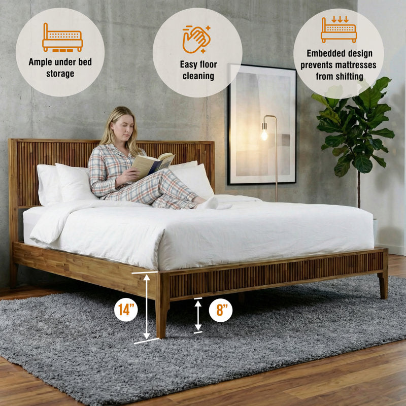 Megsu Bosk - Mid-Century Acacia Wood King Platform Bed Frame