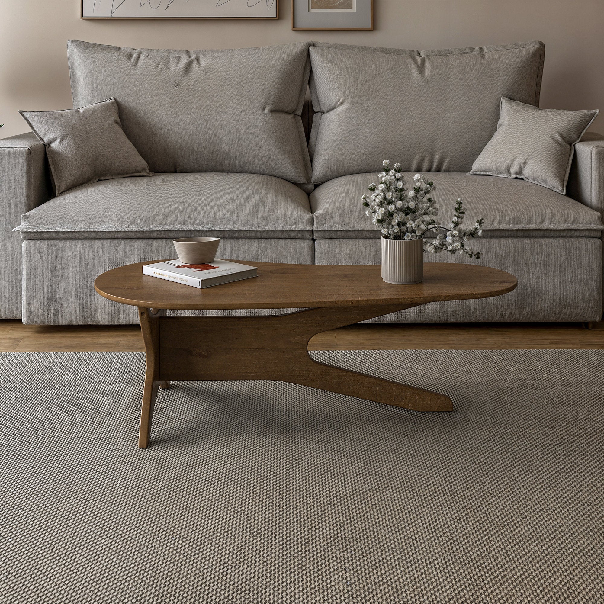 Aura - Abstract Solid Wood Coffee Table Mid Century Modern Living Room