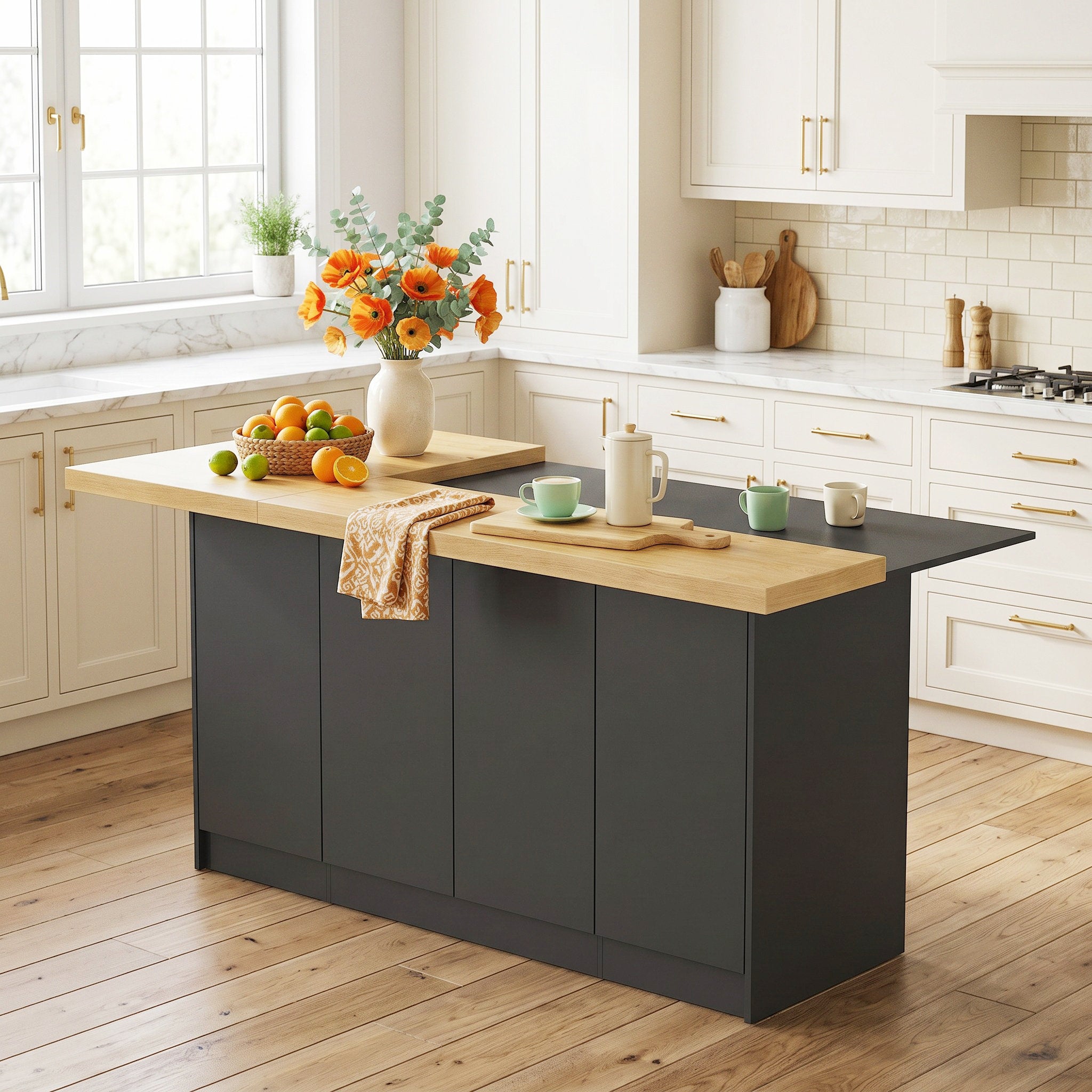 Aura Modern Kitchen Island - MDF Storage Counter for Dining & Prep