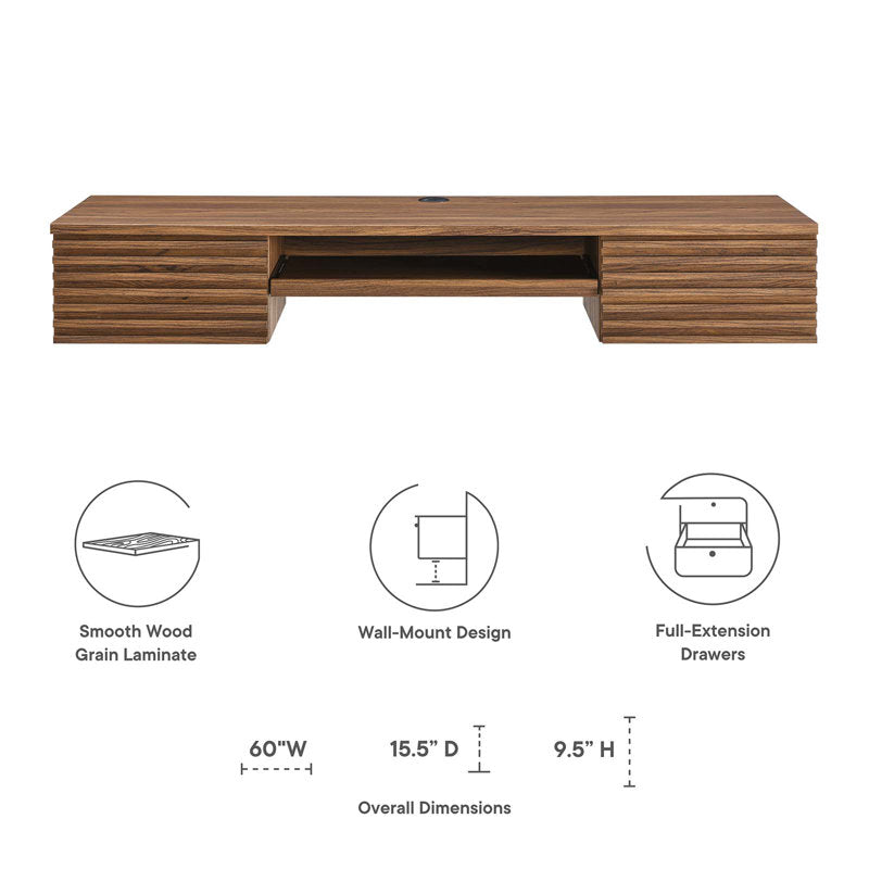 Modway Render - Wall Mount Wood Office Desk Mid-Century Modern Home