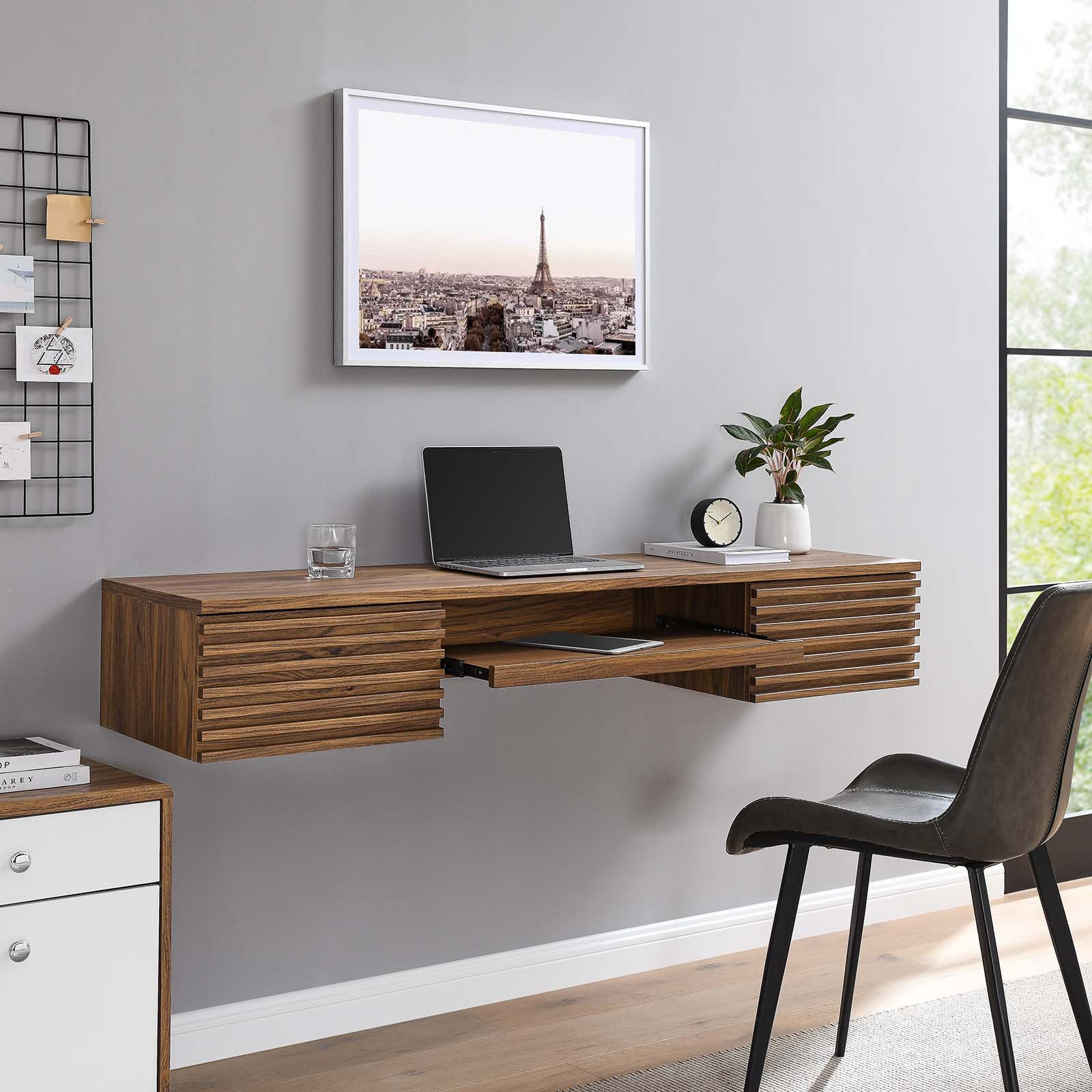 Modway Render - Wall Mount Wood Office Desk Mid-Century Modern Home