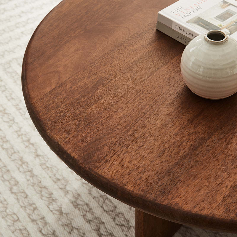 Rivian Round Coffee Table - Mid-Century Solid Mango Wood Center Table