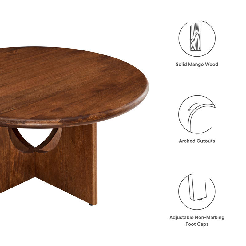 Rivian Round Coffee Table - Mid-Century Solid Mango Wood Center Table