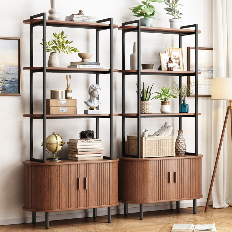 Nataysha - 4-Tier Bookcase Wood & Metal Industrial Storage