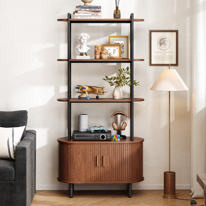 Nataysha - 4-Tier Bookcase Wood & Metal Industrial Storage