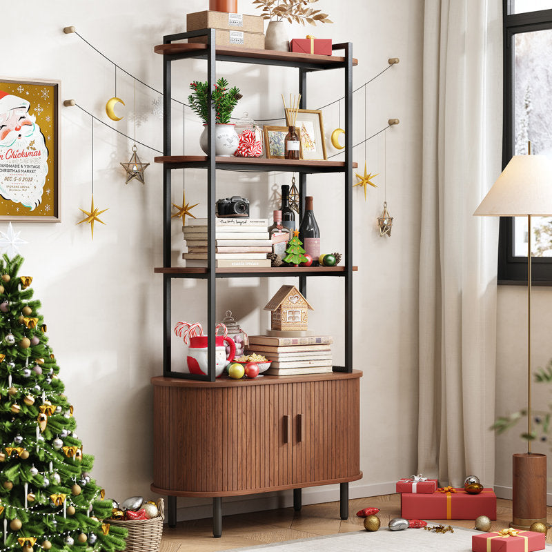 Nataysha - 4-Tier Bookcase Wood & Metal Industrial Storage