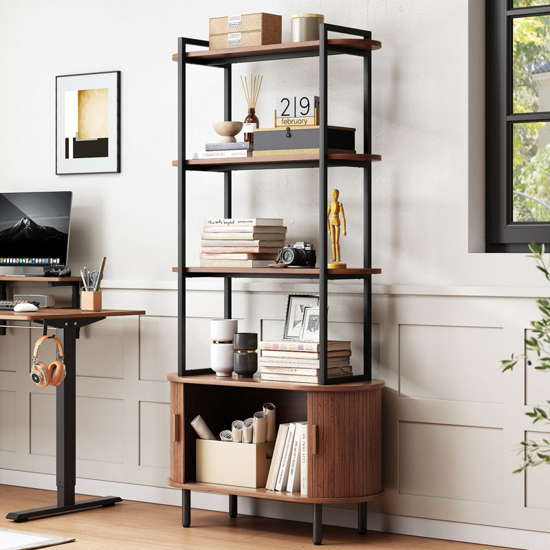 Nataysha - 4-Tier Bookcase Wood & Metal Industrial Storage