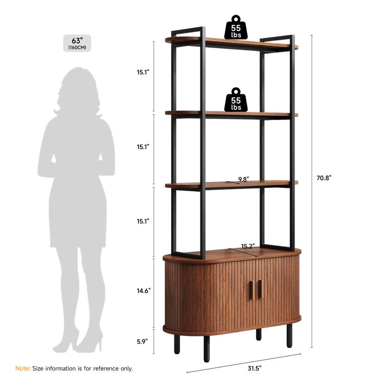 Nataysha - 4-Tier Bookcase Wood & Metal Industrial Storage