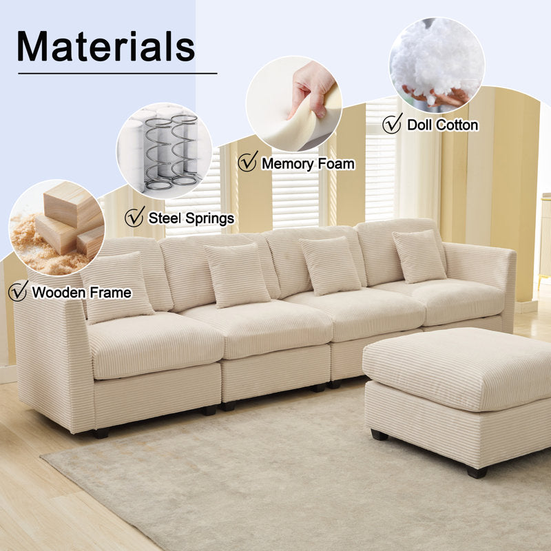 Nicholson - 5-Piece Modular Corduroy Sectional Sofa with Ottoman
