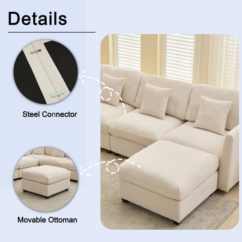 Nicholson - 5-Piece Modular Corduroy Sectional Sofa with Ottoman