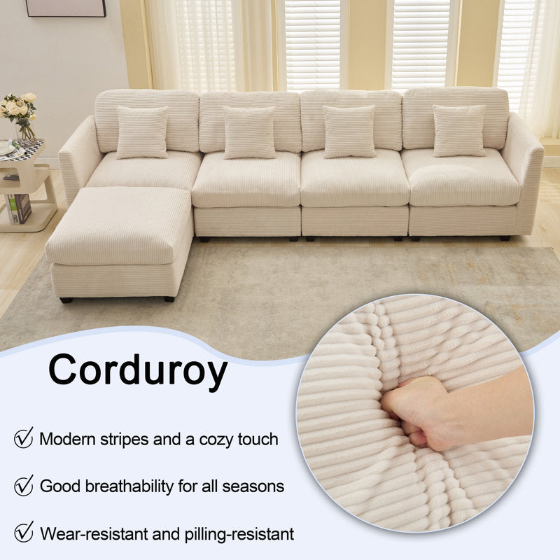 Nicholson - 5-Piece Modular Corduroy Sectional Sofa with Ottoman