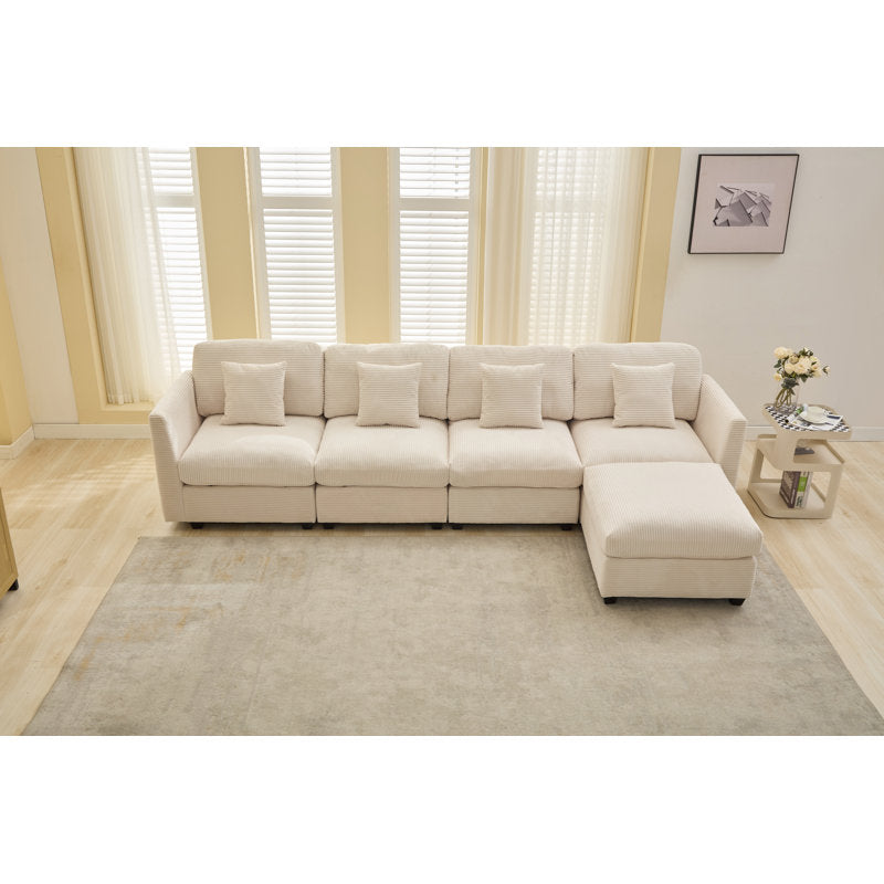 Nicholson - 5-Piece Modular Corduroy Sectional Sofa with Ottoman