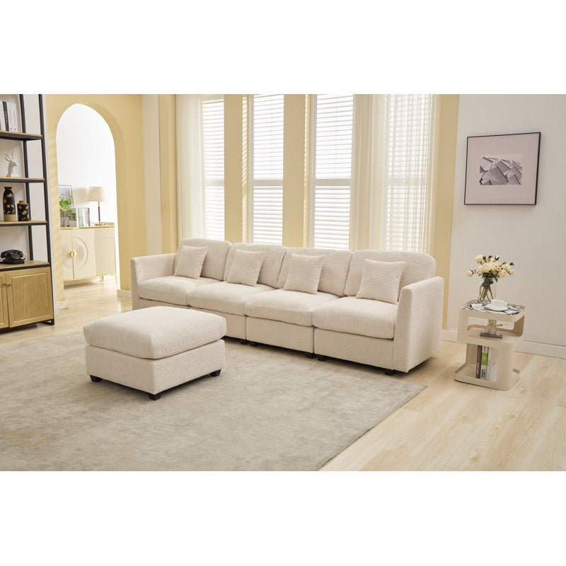 Nicholson - 5-Piece Modular Corduroy Sectional Sofa with Ottoman