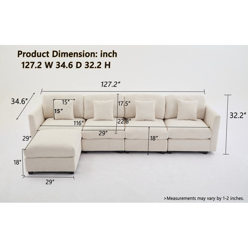 Nicholson - 5-Piece Modular Corduroy Sectional Sofa with Ottoman