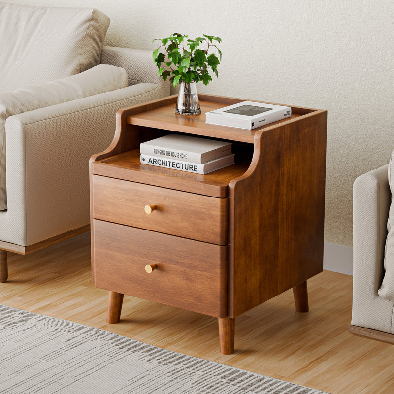 Arlo - Solid Wood Mid-Century Nightstand with Drawers & Sliding Shelf