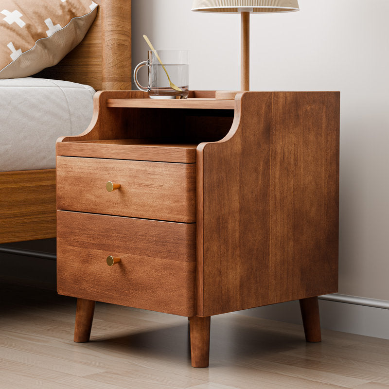 Arlo - Solid Wood Mid-Century Nightstand with Drawers & Sliding Shelf
