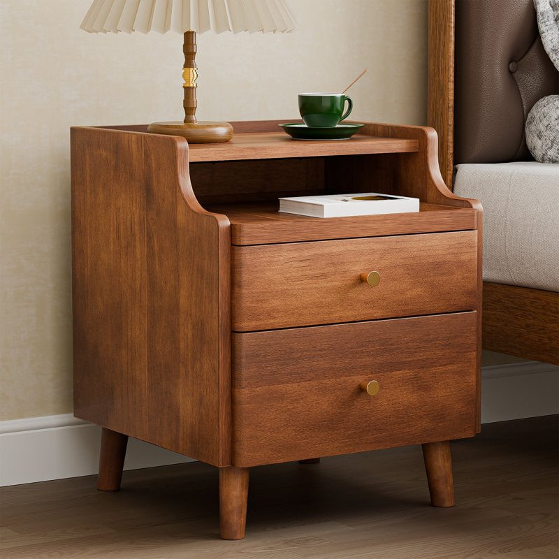 Arlo - Solid Wood Mid-Century Nightstand with Drawers & Sliding Shelf