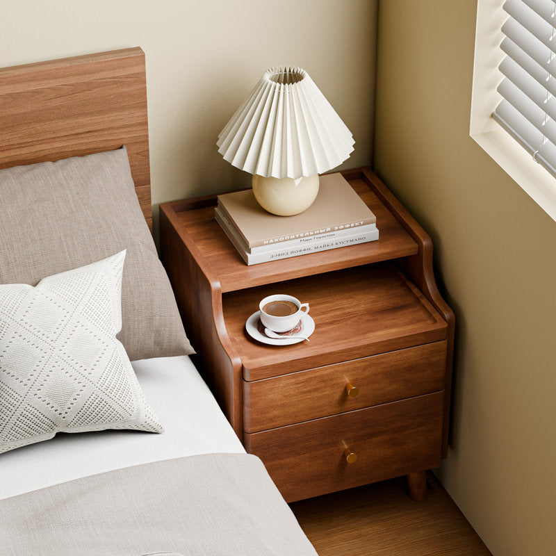 Arlo - Solid Wood Mid-Century Nightstand with Drawers & Sliding Shelf