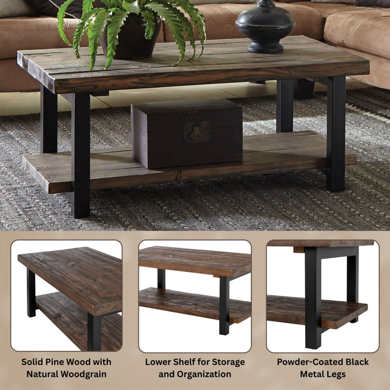 Pomona - 42" Solid Wood Coffee Table Rustic Pine Living Room Center