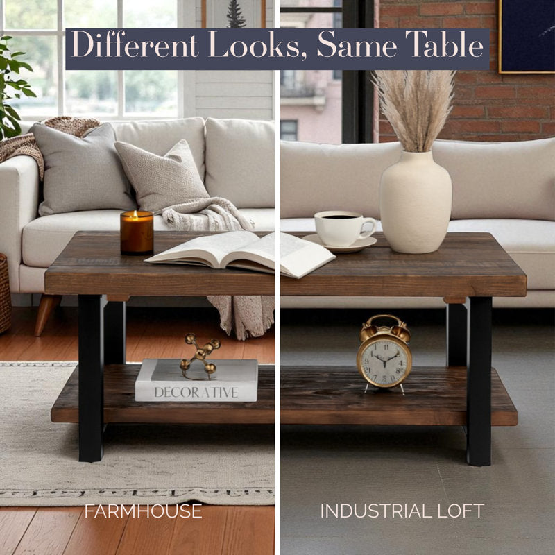 Pomona - 42" Solid Wood Coffee Table Rustic Pine Living Room Center