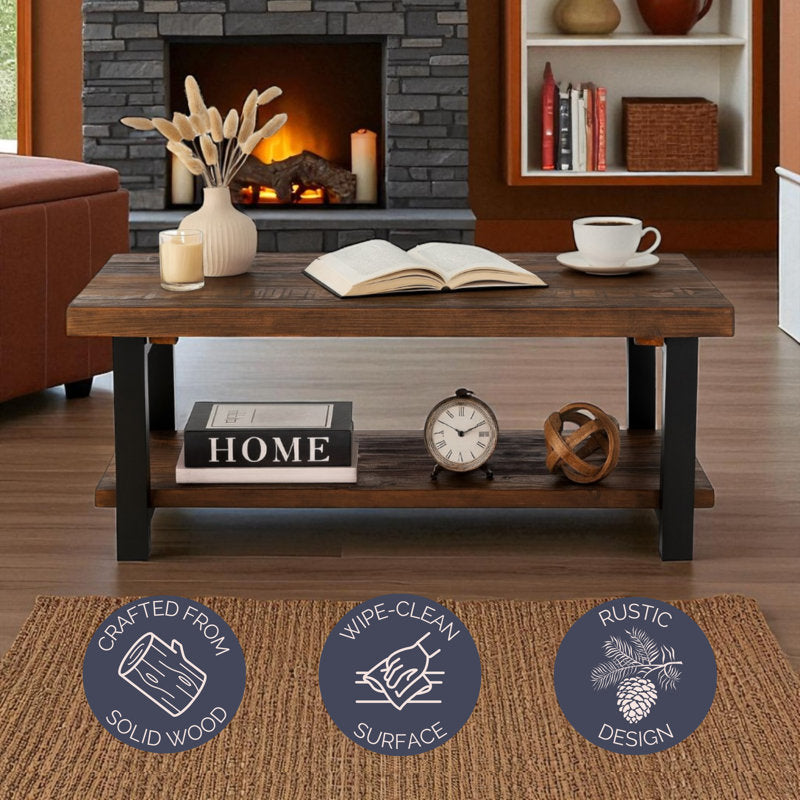 Pomona - 42" Solid Wood Coffee Table Rustic Pine Living Room Center