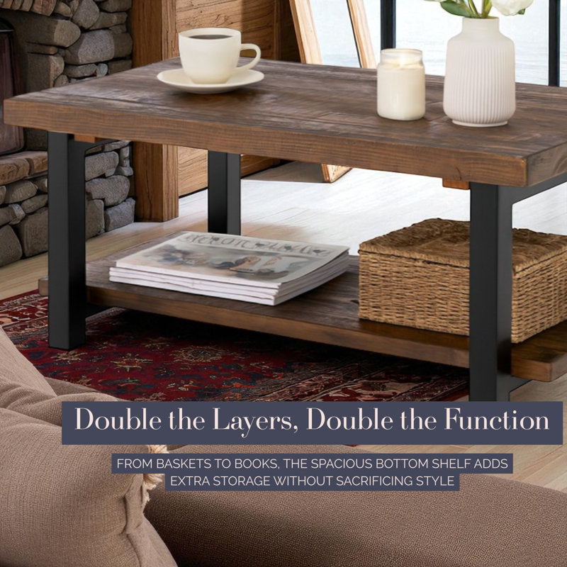 Pomona - 42" Solid Wood Coffee Table Rustic Pine Living Room Center