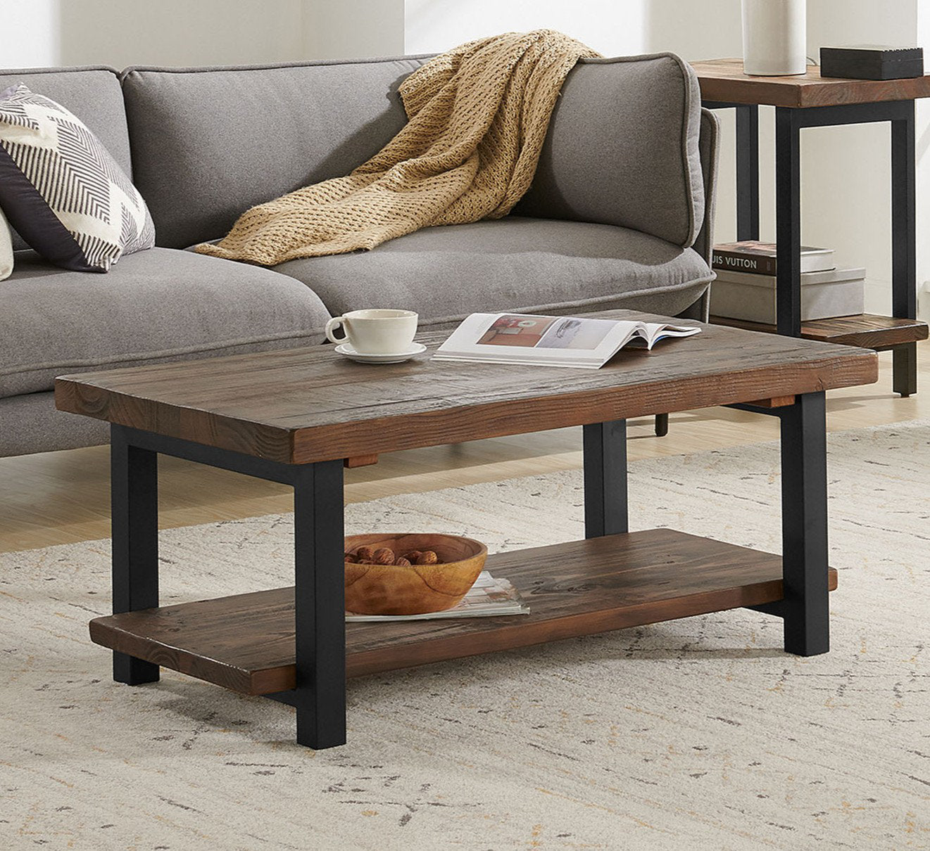 Pomona - 42" Solid Wood Coffee Table Rustic Pine Living Room Center