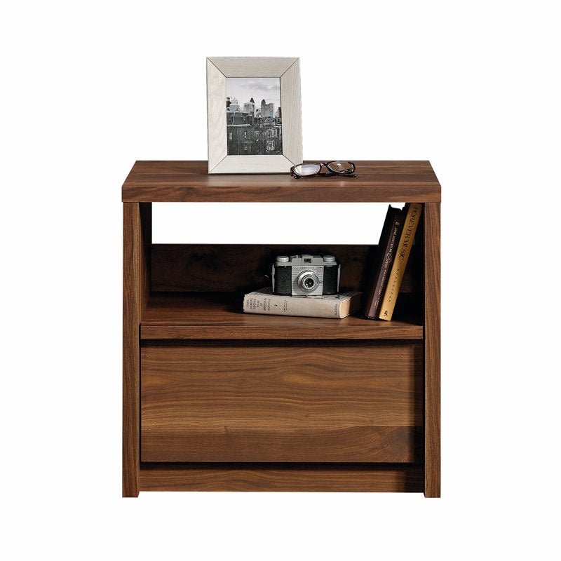 Posner - Modern Walnut Nightstand with Drawer & Open Shelf