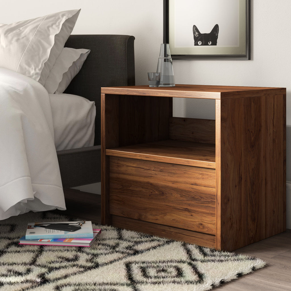 Posner - Modern Walnut Nightstand with Drawer & Open Shelf