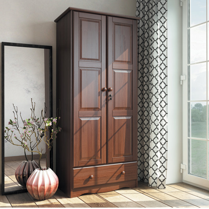 Primm - 2-Door Solid Wood Wardrobe Armoire with Lock for Bedroom
