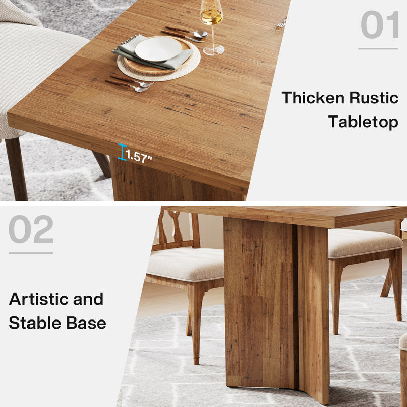 Rahn 63" Dining Table - Farmhouse Walnut Wood 6-Person Kitchen Table