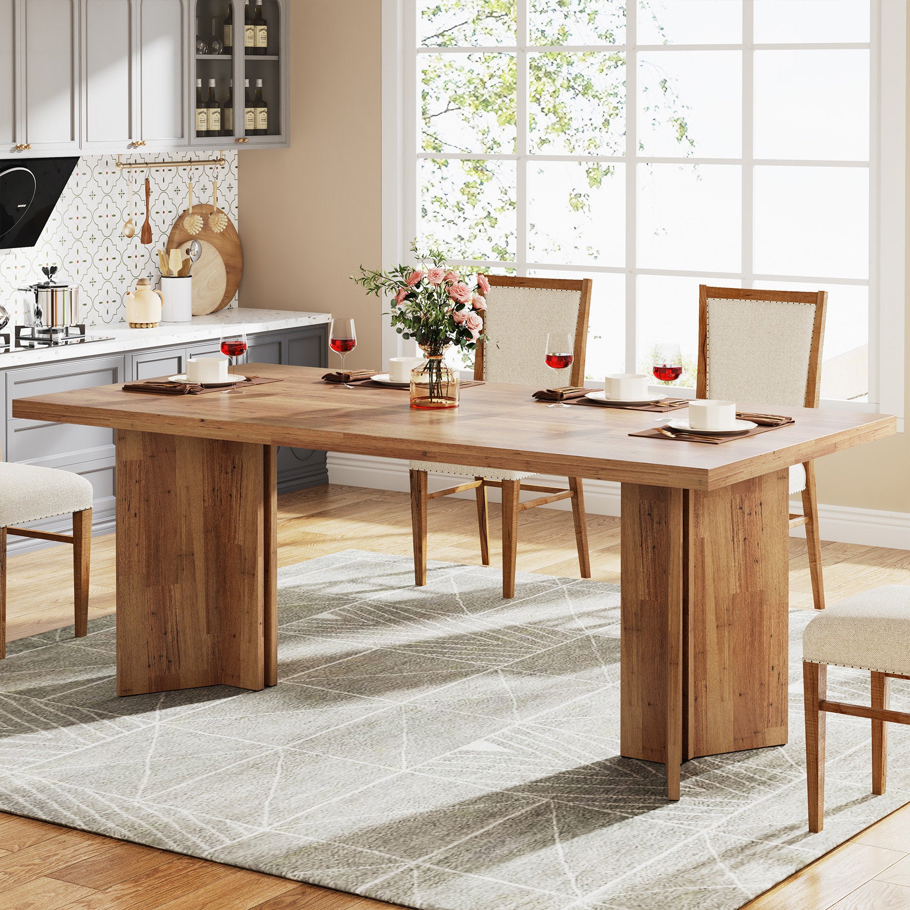 Rahn 63" Dining Table - Farmhouse Walnut Wood 6-Person Kitchen Table