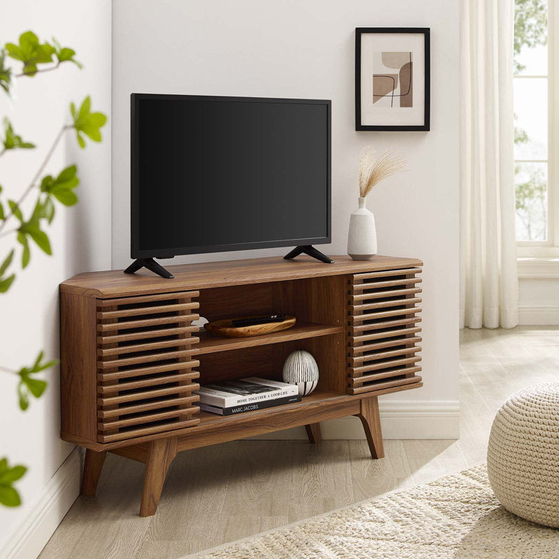 Render 46" Corner TV Stand - Mid-Century Walnut for TVs up to 50"