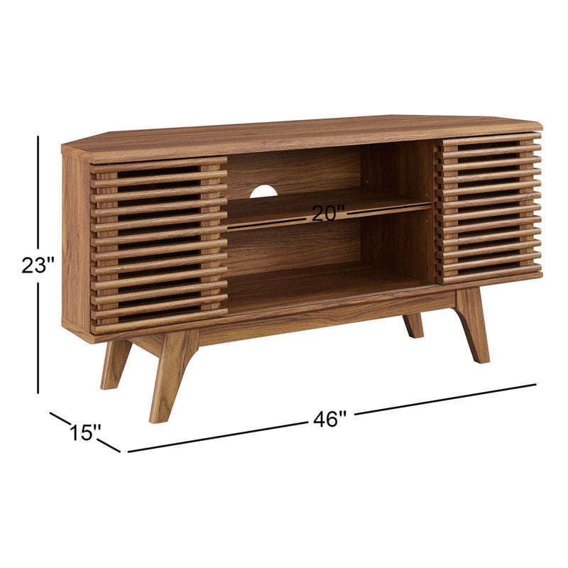 Render 46" Corner TV Stand - Mid-Century Walnut for TVs up to 50"