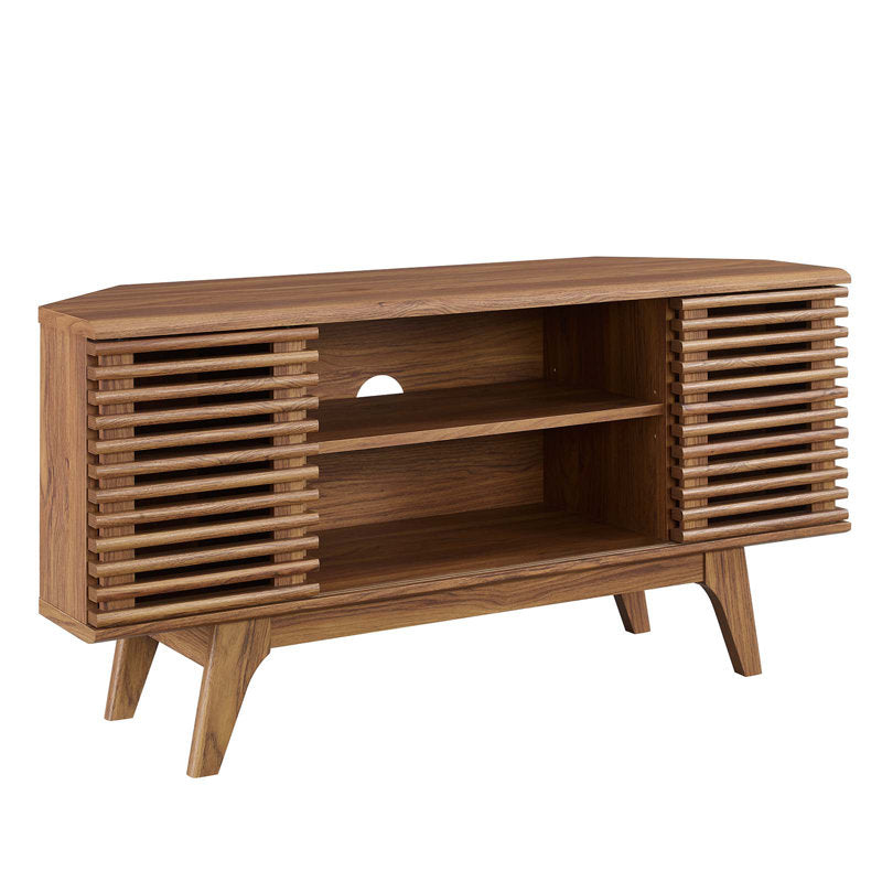 Render 46" Corner TV Stand - Mid-Century Walnut for TVs up to 50"