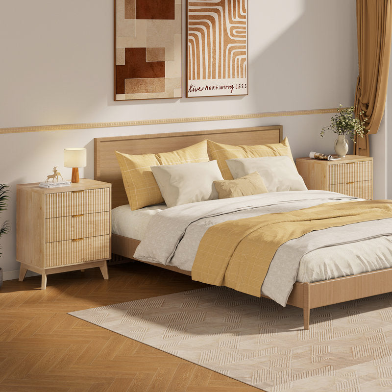 Rhythm - 3-Drawer Wood Nightstand Fluted Modern Bedside Table